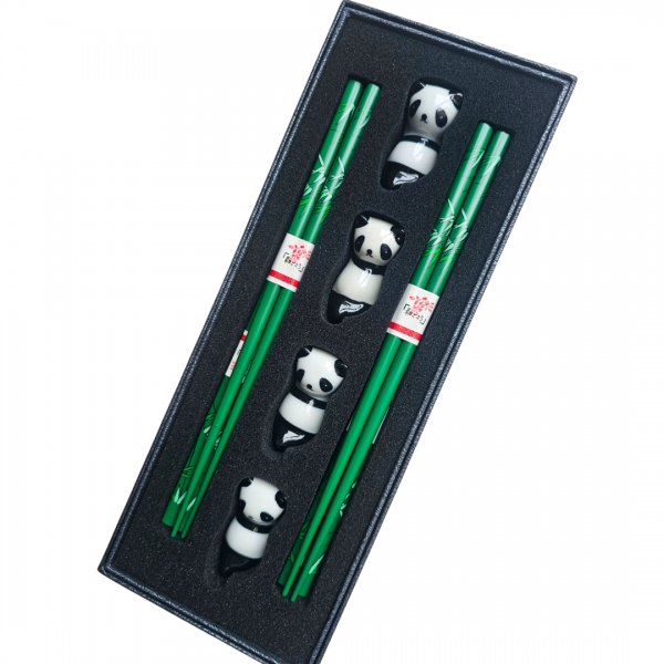 Esstäbchen 4er-Set Panda Stäbchen und Stäbchenhalter