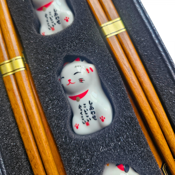 4er-Set Winkekatze Stäbchen und Stäbchenhalter